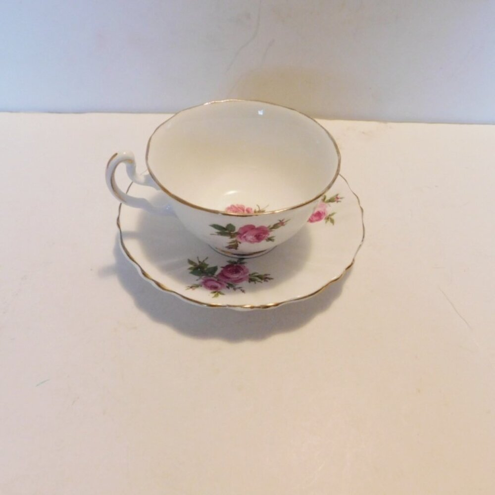 Vanderwood scalloped pink Rose cup and saucer VGU